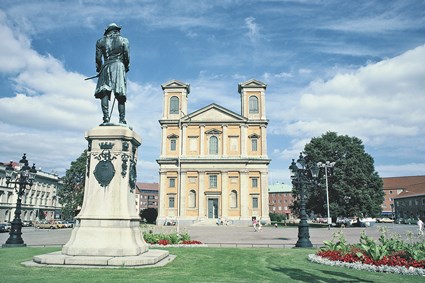 Stortorget i Karlskrona med vy mot Fredrikskyrkan, juli 1986.